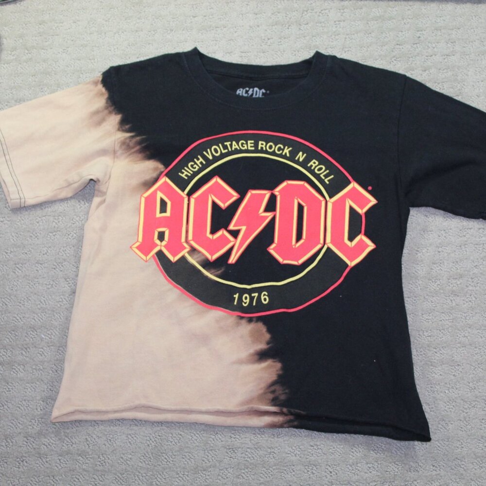 AC/DC Size S High Voltage Rock N Roll Black Red Yellow Bleached T-Shirt